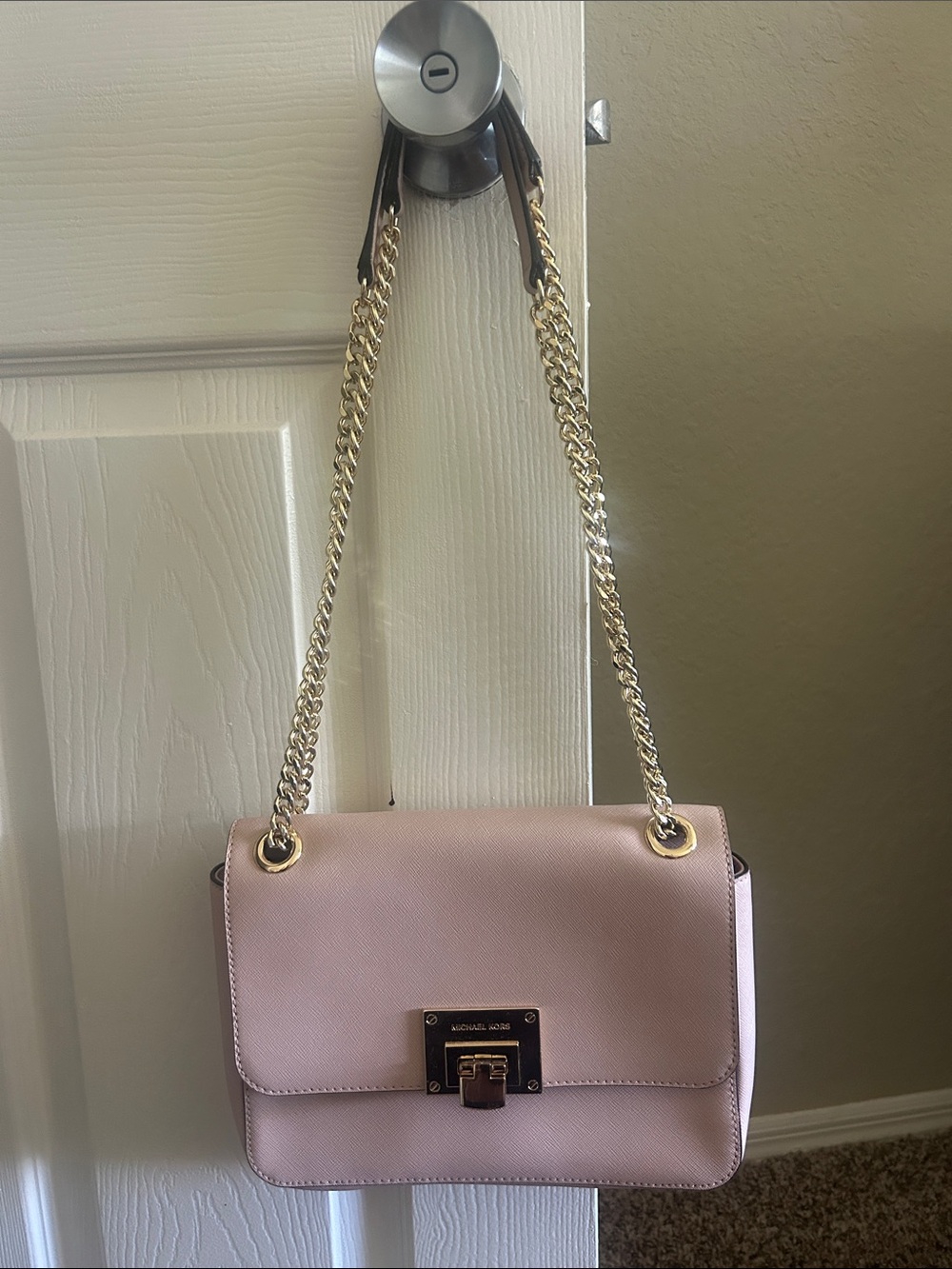 Michael Kors Blush Pink Leather Shoulder Bag with Gold Chain